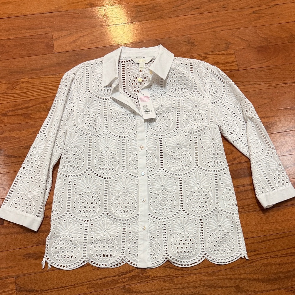 Lilly Pulitzer White Pineapple Eyelet Top